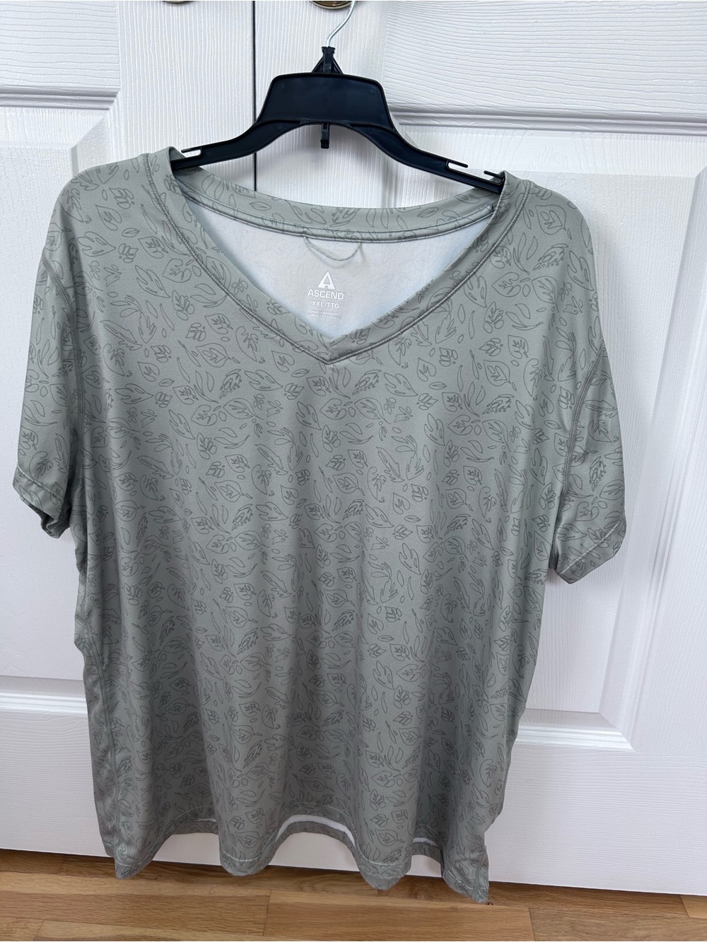 Ascend Sage Green V-Neck Tee with Leaf Motif